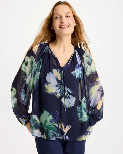 Chico's Crinkle Chiffon Tie-Front Blouse
