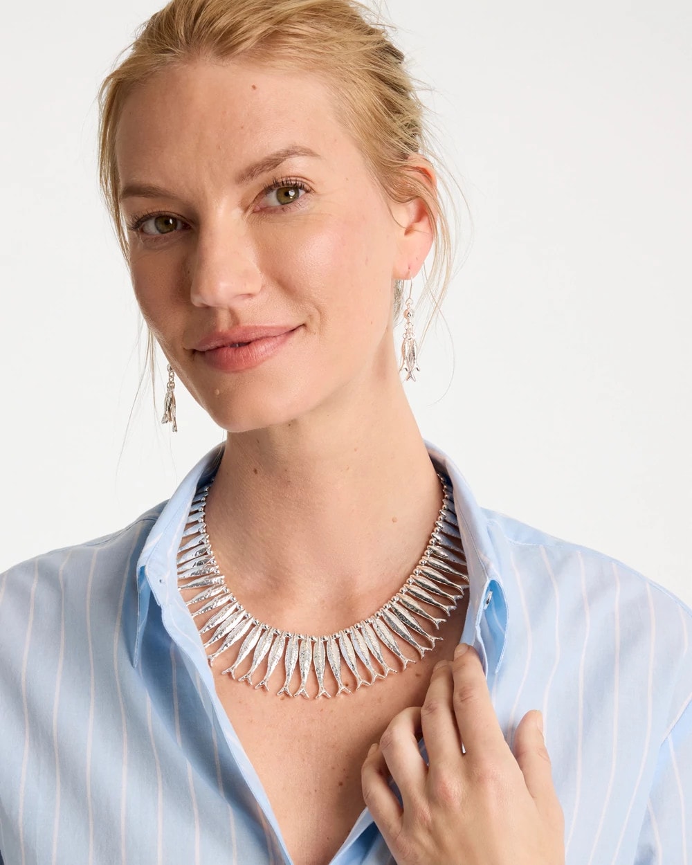 Chico's Silvertone Fish Collar Necklace