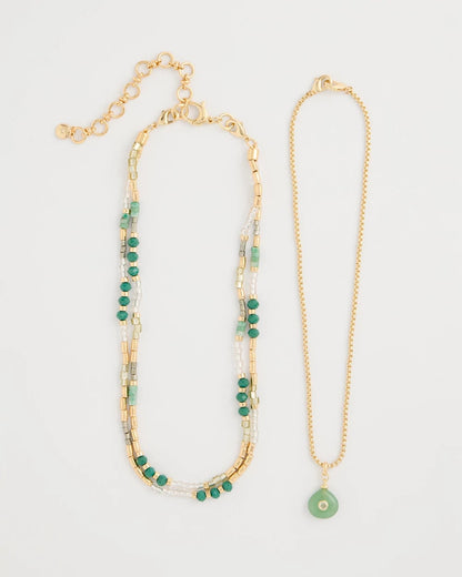 Chico's Aventurine Stone Pendant Necklace