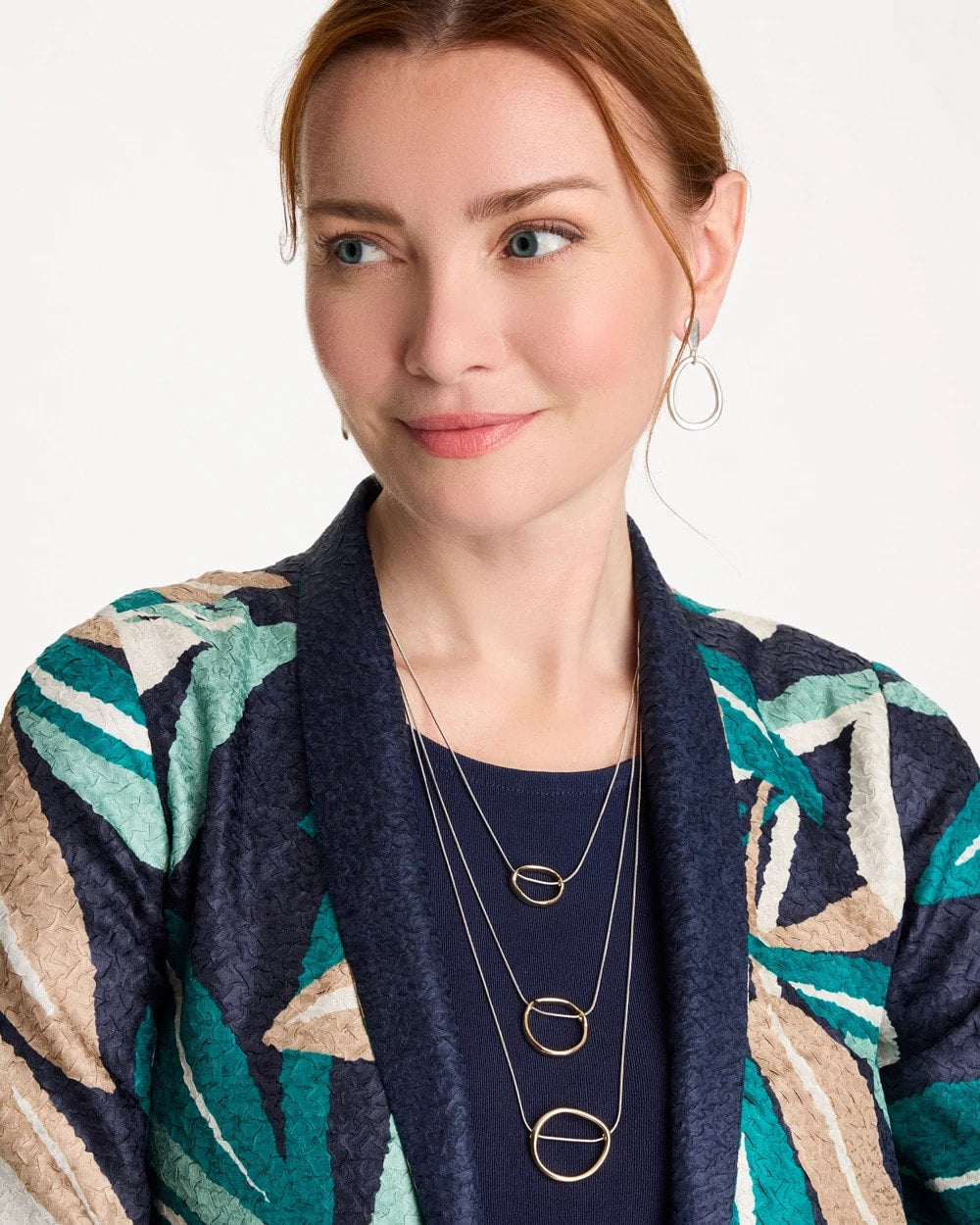 Chico's Mixed Metal Triple Circle Pendant Necklace