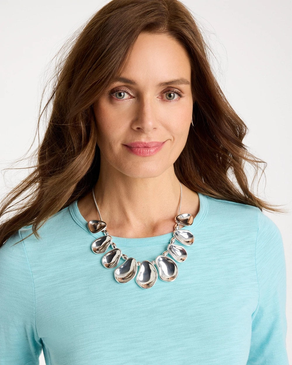 Chico's Shiny Silvertone Bib Necklace