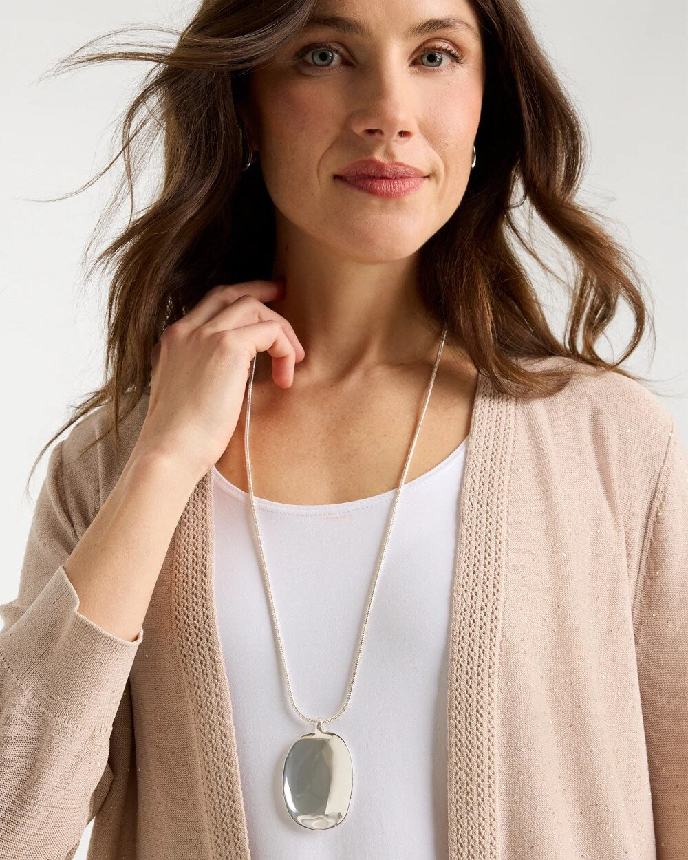 Chico's Adjustable Silvertone Pendant Necklace