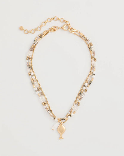Chico's Neutral Jasper Shell Short Necklace