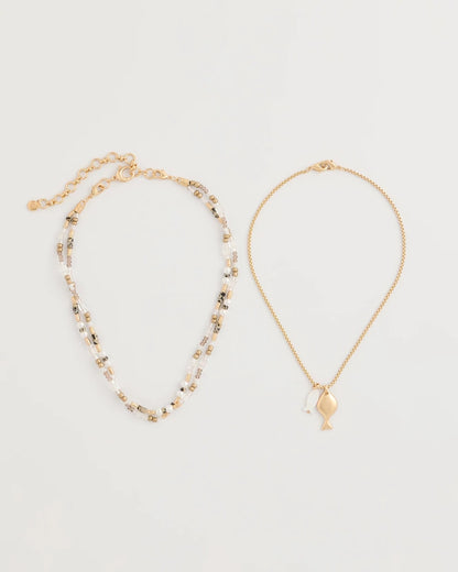 Chico's Neutral Jasper Shell Short Necklace