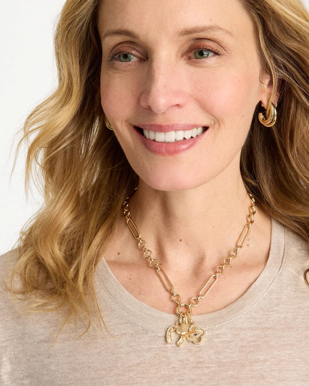 Chico's Shiny Goldtone Novelty Charm Necklace