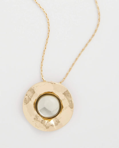 Chico's Green Gold Short Pendant Necklace