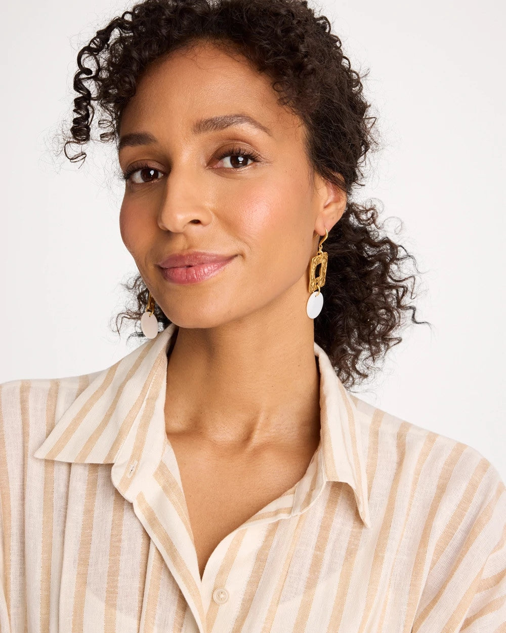 Chico's Pearl Hammered Drop Earrings