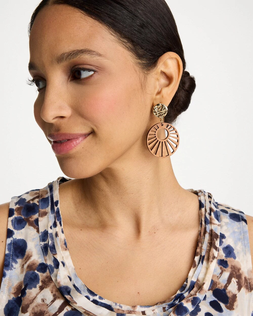 Chico's Wood Carved Sun Drop Earrings