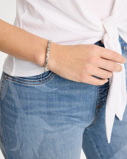 Chico's Glam Silvertone Slice Stretch Bracelet