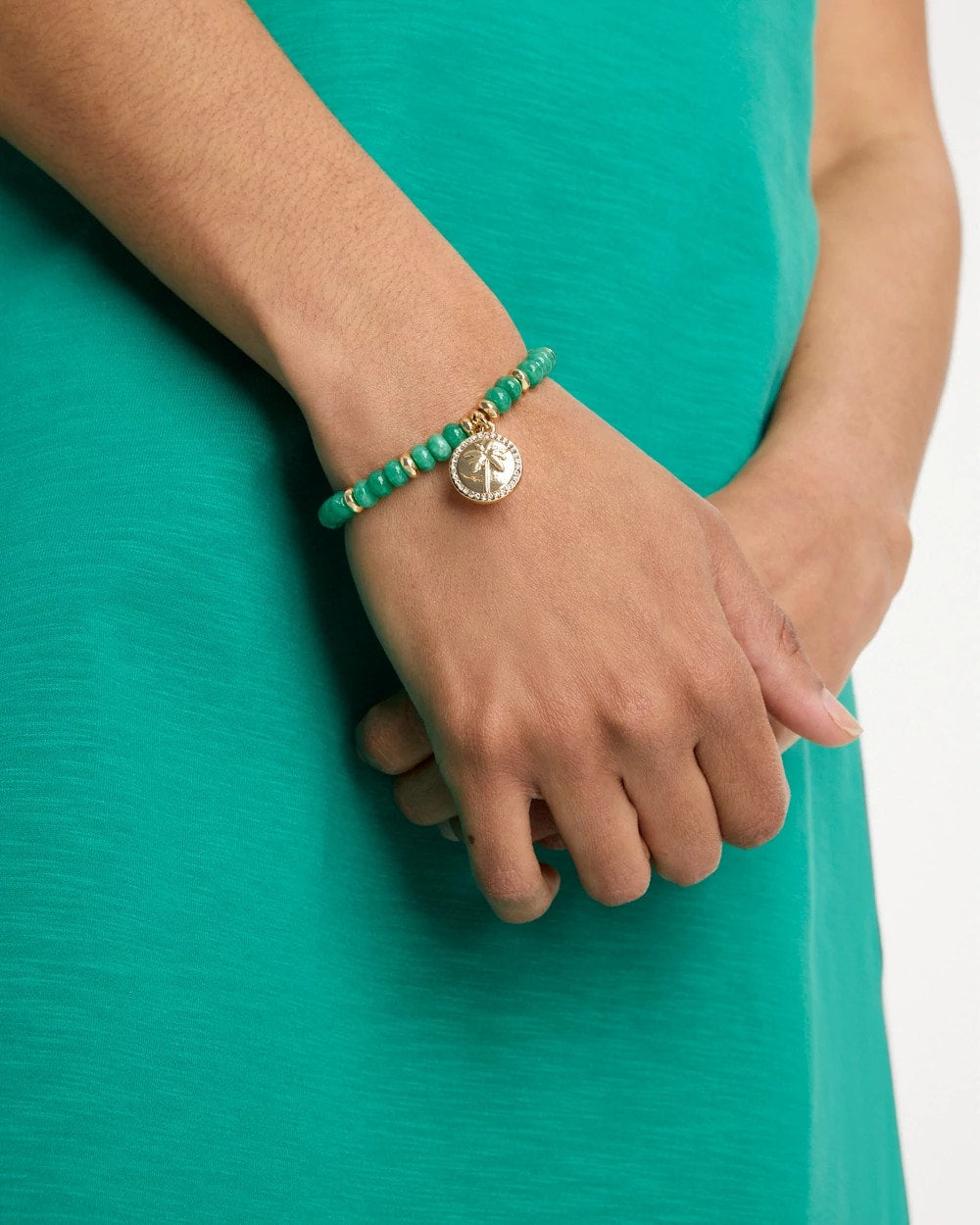 Chico's Genuine Jade Charm Stretch Bracelet