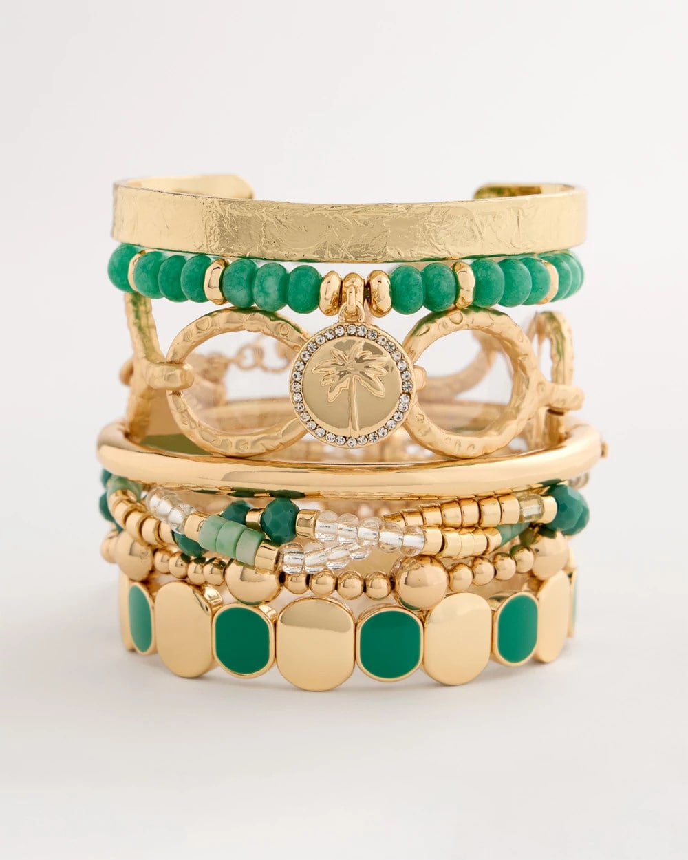 Chico's Green Goldtone Glam Stretch Bracelet