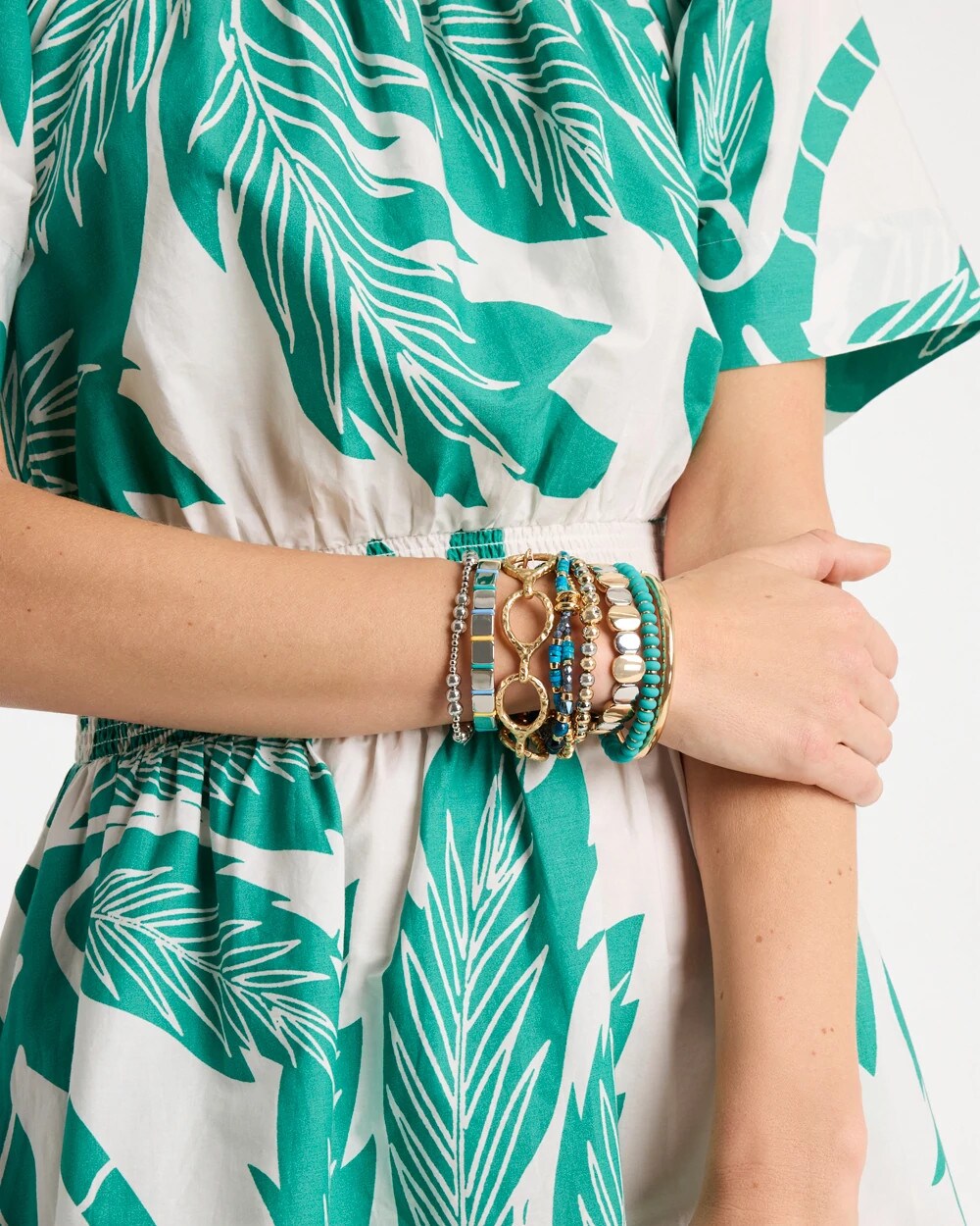 Chico's Mixed Metal Beaded Stretch Bracelet