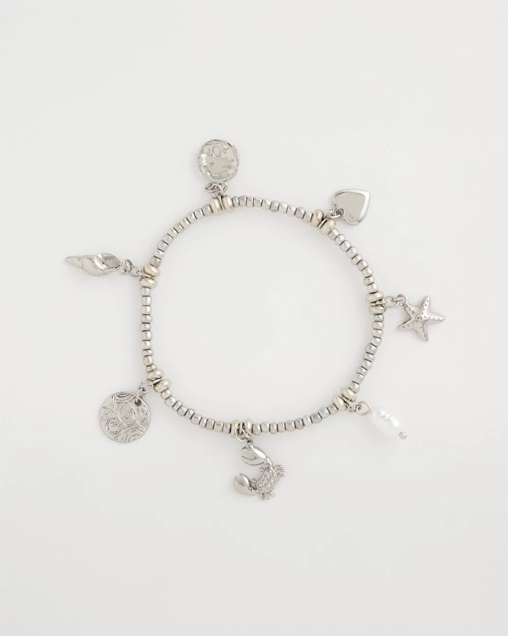 Chico's Beachy Silvertone Stretch Charm Bracelet