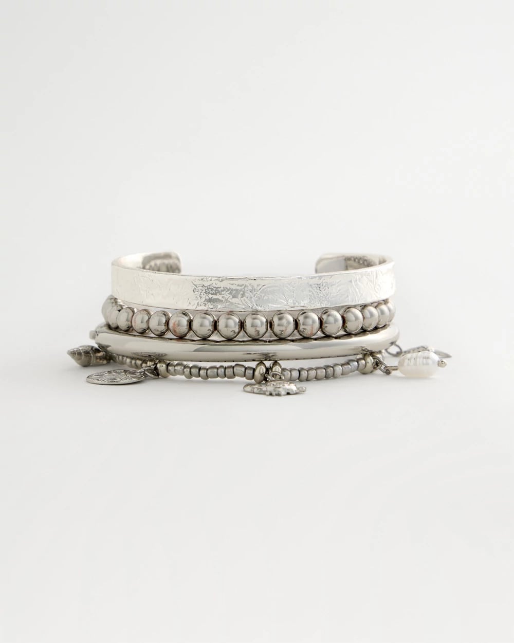 Chico's Beachy Silvertone Stretch Charm Bracelet