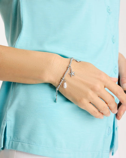 Chico's Beachy Silvertone Stretch Charm Bracelet