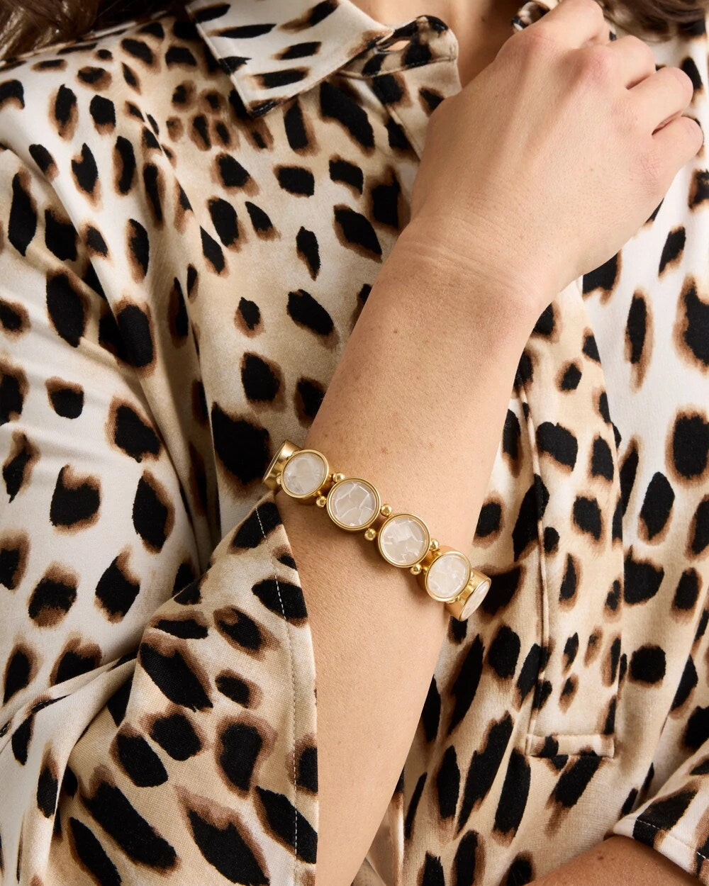 Chico's Pearlescent Goldtone Stretch Bracelet