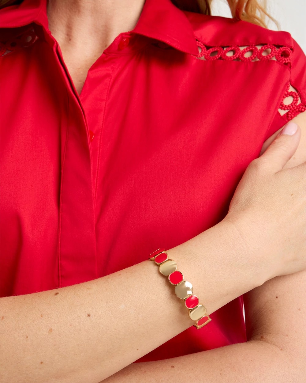 Chico's Red Goldtone Glam Stretch Bracelet