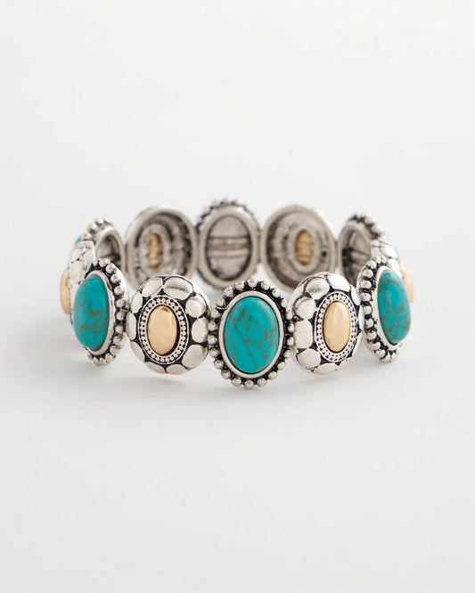 Chico's Turquoise Mixed Metal Stretch Bracelet