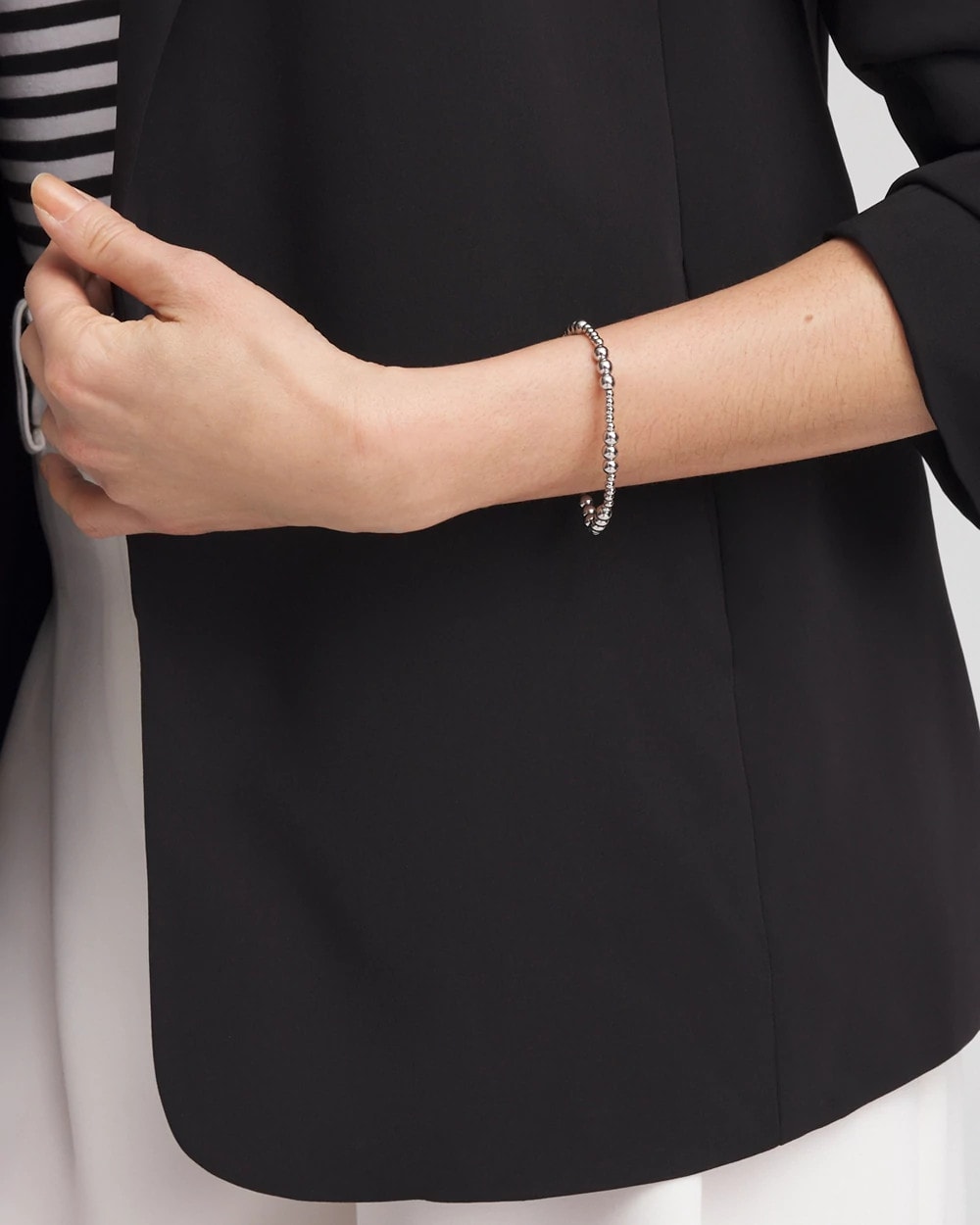 Chico's Silver-tone Small Bead Stretch Bracelet