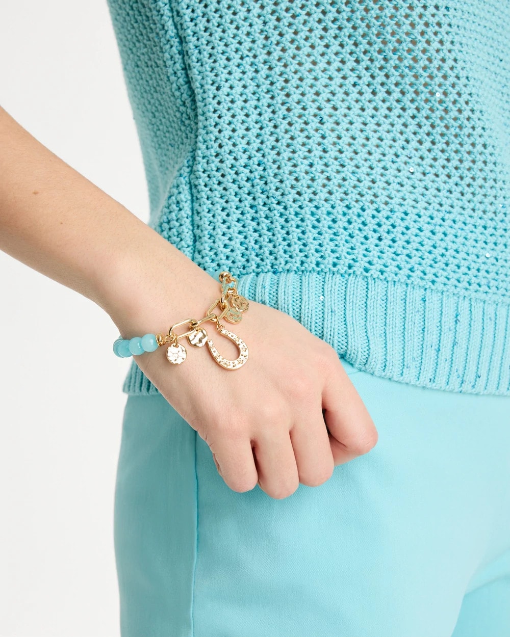 Chico's Jade Stone Link Charm Bracelet