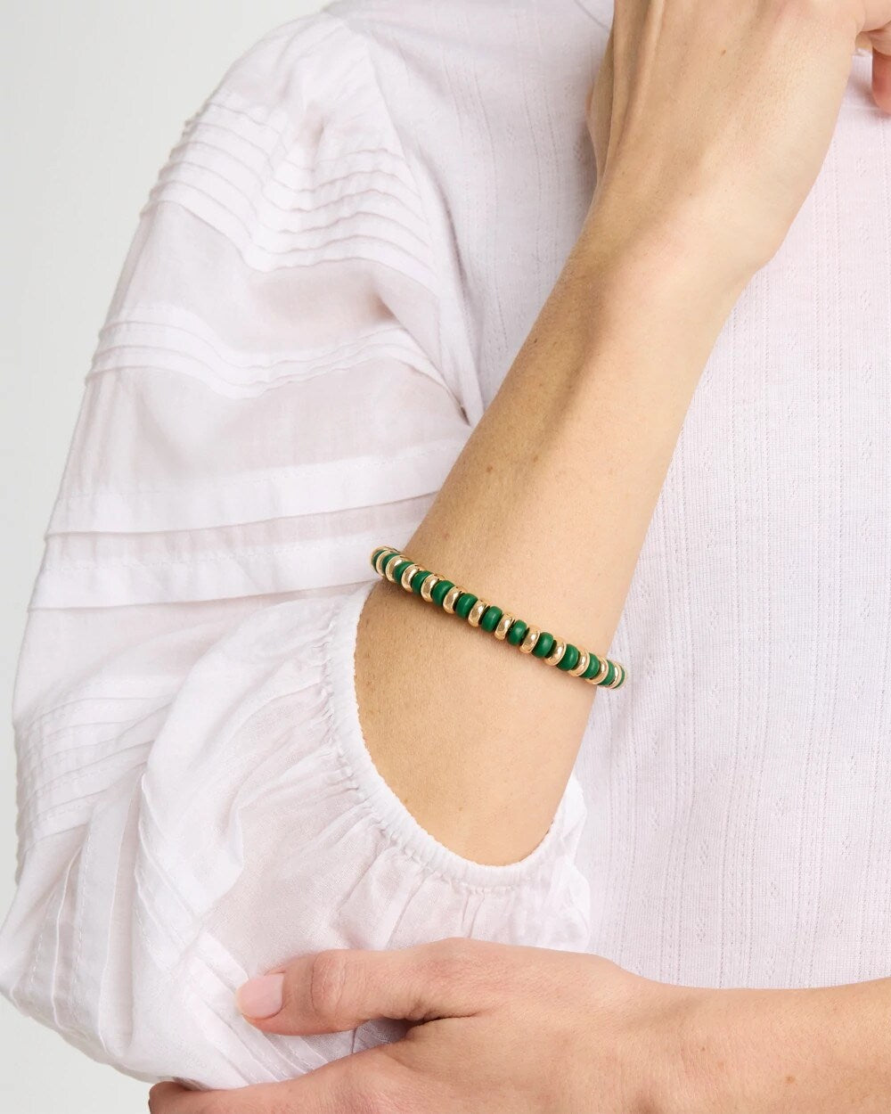 Chico's Green Gold Slice Stretch Bracelet