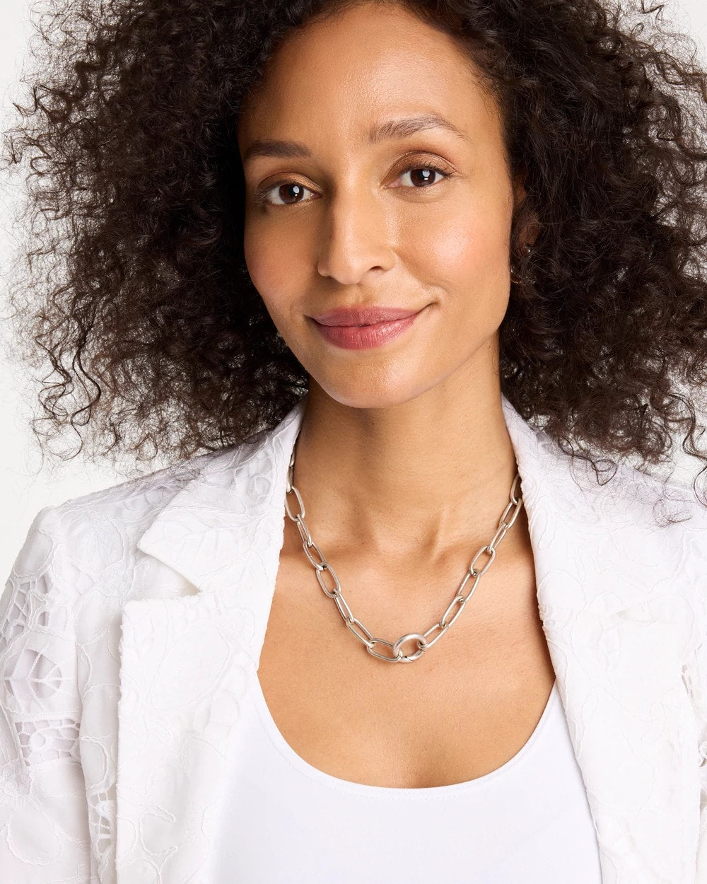 Chico's Silvertone Charm Link Necklace