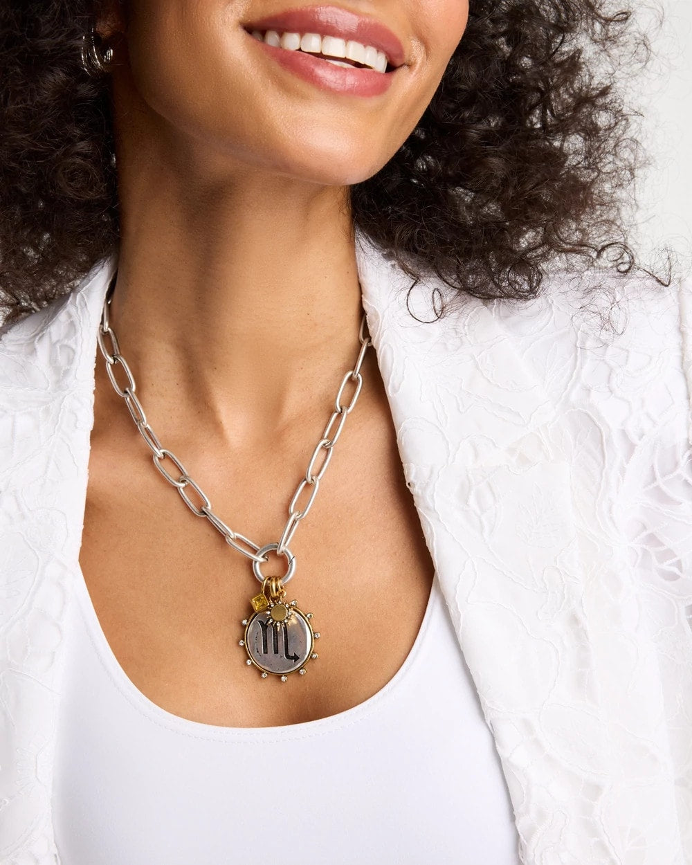 Chico's Silvertone Charm Link Necklace