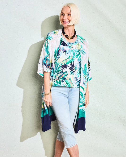Chico's Printed Smocked Long Kimono