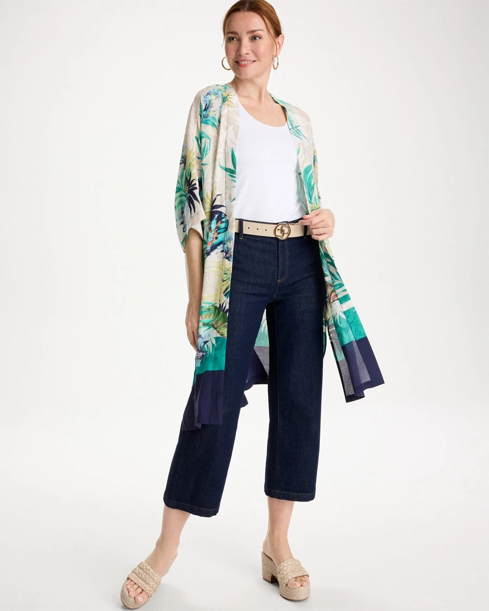 Chico's Printed Smocked Long Kimono