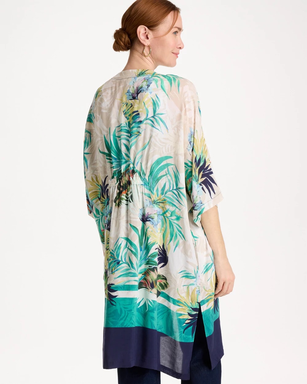 Chico's Printed Smocked Long Kimono