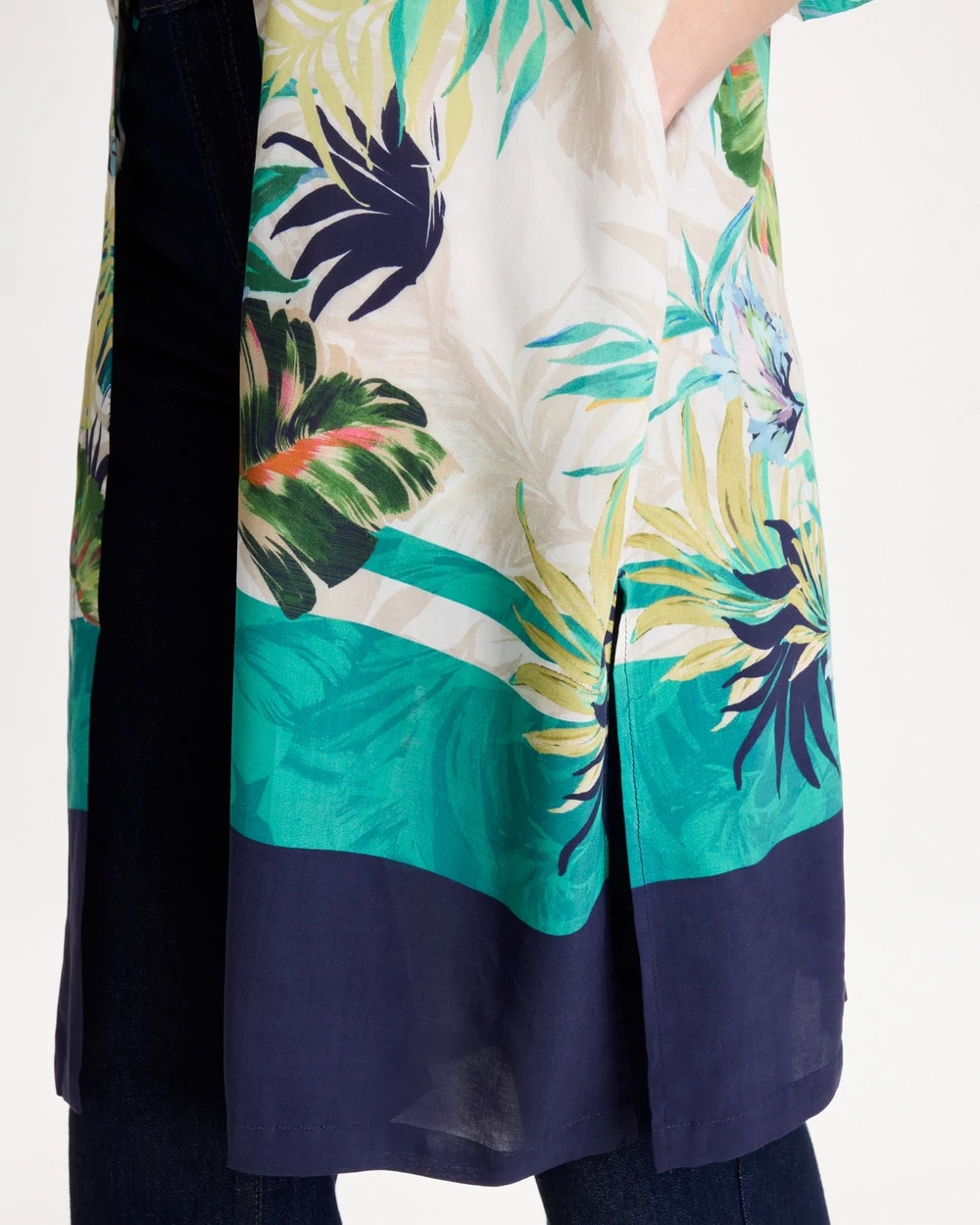 Chico's Printed Smocked Long Kimono