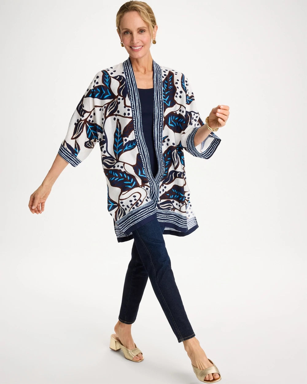 Chico's Printed Belted Kimono