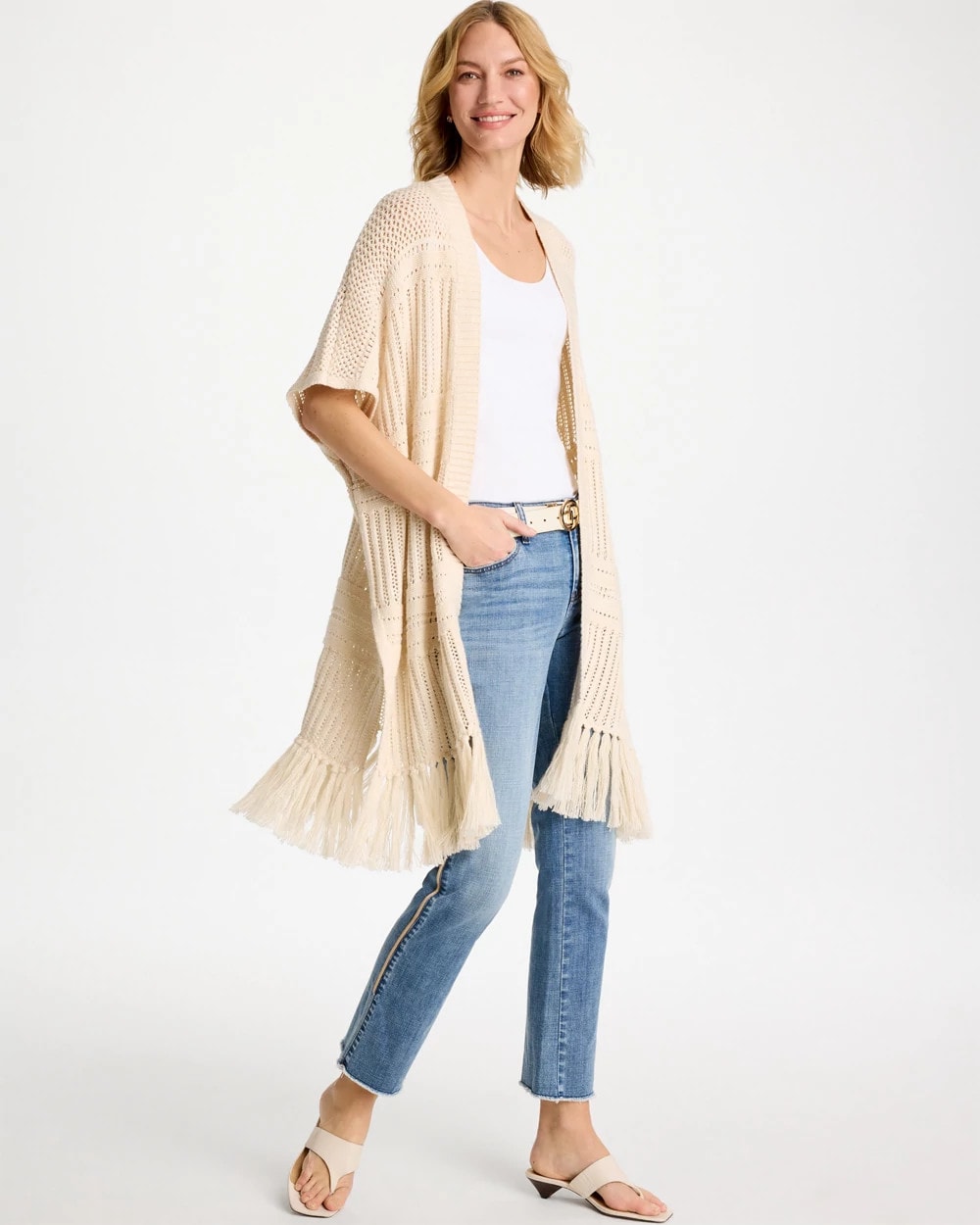 Chico's Long Knit Fringe Ruana