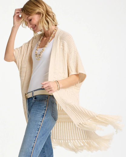 Chico's Long Knit Fringe Ruana