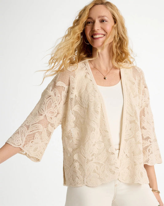 Chico's Short Crochet Lace Kimono