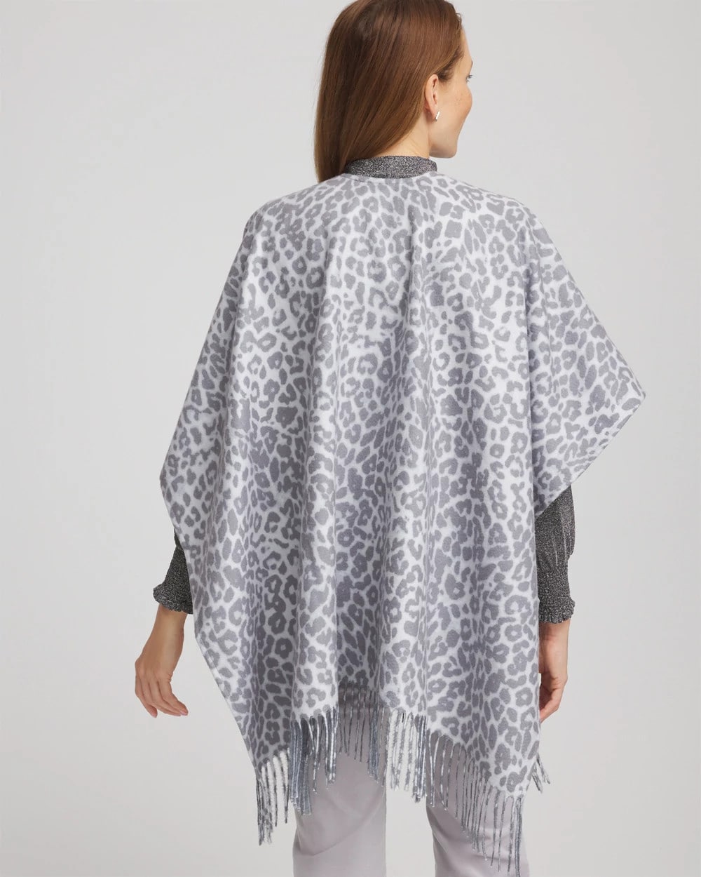 Chico's Reversible Animal Print Fringe Ruana