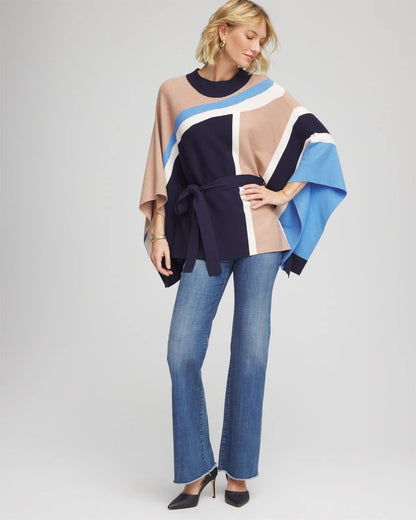 Chico's Belted Colorblock Poncho