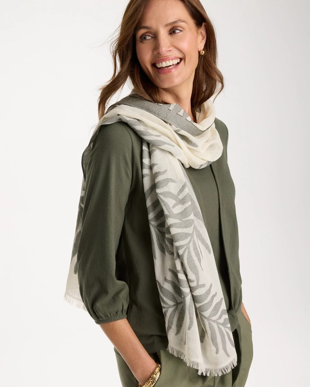 Chico's Palm Embroidered Oblong Scarf