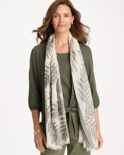 Chico's Palm Embroidered Oblong Scarf