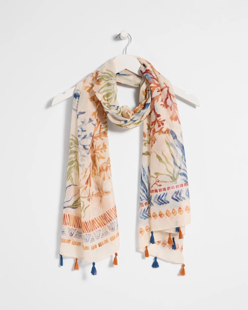 Chico's Sea Life Tassel Oblong Scarf