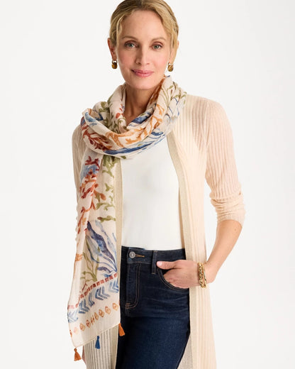 Chico's Sea Life Tassel Oblong Scarf