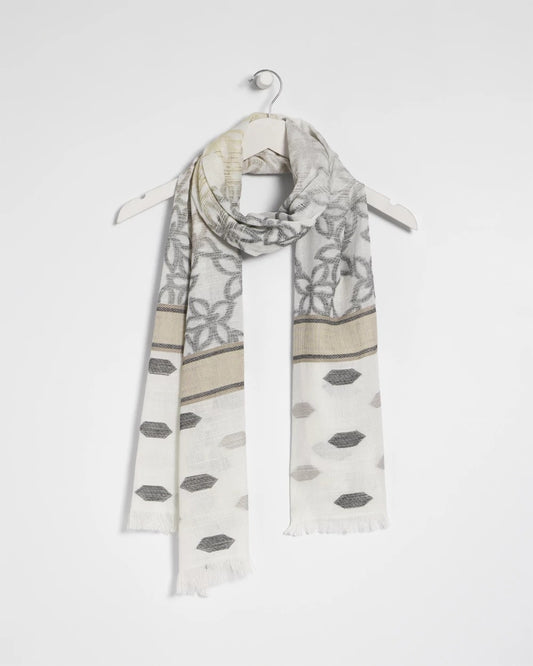 Chico's Neutral Paisley Polka Dot Oblong Scarf