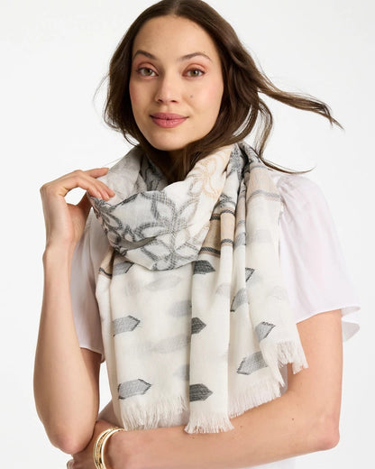 Chico's Neutral Paisley Polka Dot Oblong Scarf