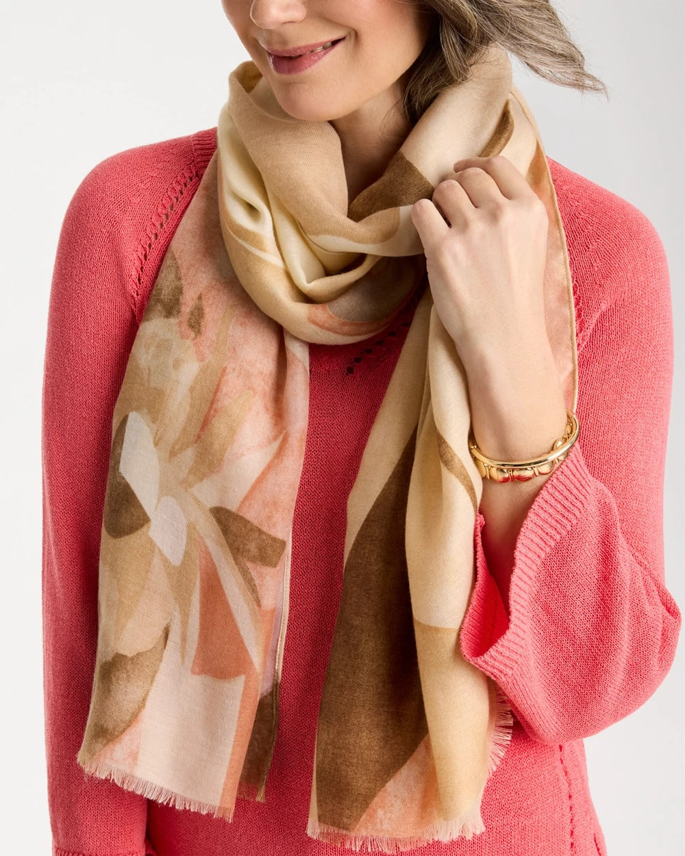 Chico's Neutral Floral Oblong Scarf
