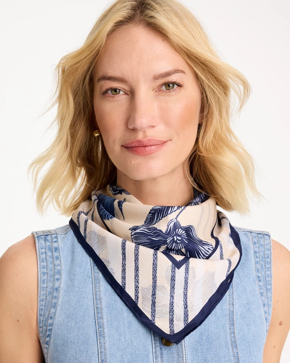 Chico's Striped Floral Square Scarf