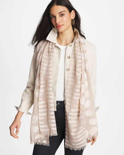 Chico's Neutral Polka Dot Oblong Scarf