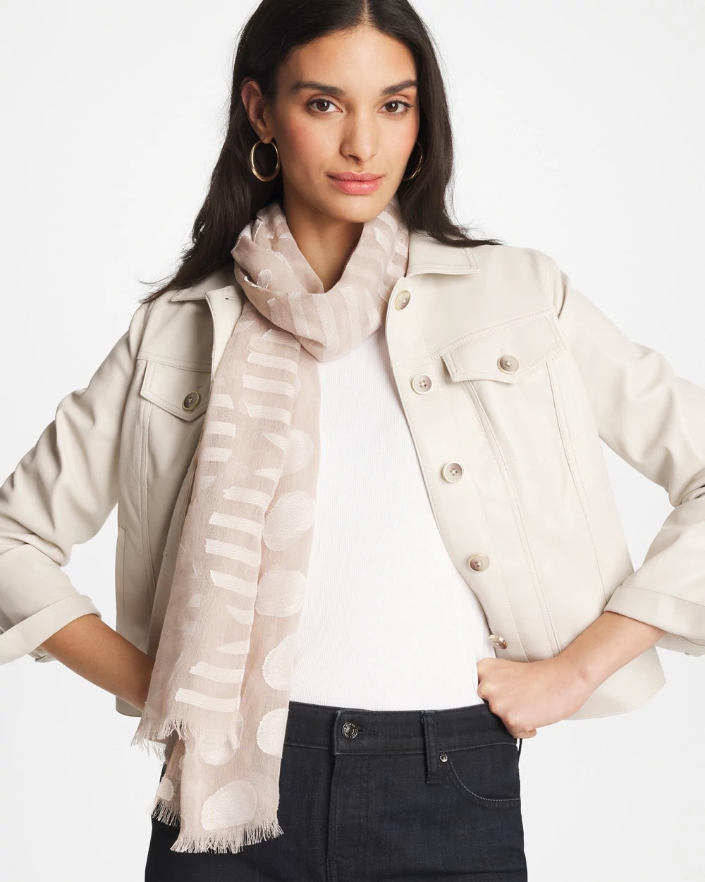 Chico's Neutral Polka Dot Oblong Scarf