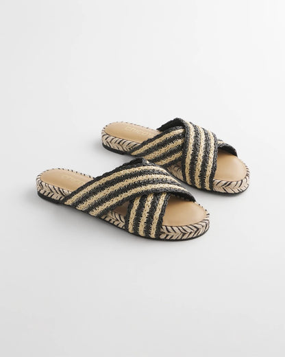 Chico's Striped Raffia Cross-Strap Slide Sandal