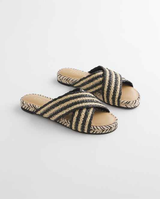 Chico's Striped Raffia Cross-Strap Slide Sandal