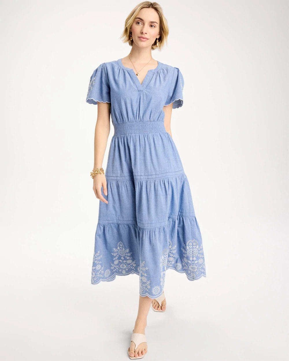 Chico's Chambray Embroidered Dress